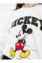 Bisiklet Yaka Mickey Mouse Baskılı Uzun Kollu Kadın Sweatshirt