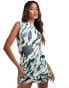 Фото #1 товара ASOS DESIGN mesh drape high neck mini dress with open back in abstract green animal print