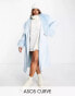 Фото #2 товара ASOS DESIGN Curve faux leather belted coat with borg trim in blue