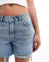 Noisy May straight leg ripped denim short in lightwash blue