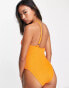 River Island – Strukturierter Badeanzug in Orange mit One-Shoulder-Träger Оранжевый, 34 - фото #3