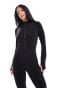 ASOS 4505 Petite seamless rib long sleeve all in one with zip front in black