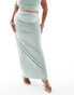 Kaiia Plus slinky ruched column maxi skirt co-ord in sage