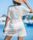 Women's White Crochet Short Sleeve Waist Tie Cover-Up Beach Dress