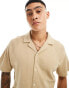 Jack & Jones oversized textured revere collar shirt in beige ROGGENFELDER, XXL - Chest 120cm - фото #1