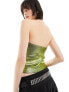 Basic Pleasure Mode metallic foil zip through bandeau top in acid green