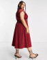 Liquorish Curve a line lace detail midi dress in burgundy