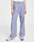 Фото #1 товара Juniors' High-Rise Linen Wide-Leg Pleat-Front Trouser Pants