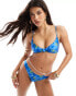 South Beach floral abstract print high leg bikini bottom in blue