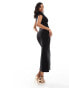 Kaiia exclusive slinky high neck cap sleeve bodycon maxi dress in black