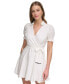 Petite Collared Tie-Waist Short-Sleeve Dress