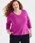 Фото #1 товара Style & Co Plus Size Cotton V-Neck 3/4-Sleeve Top, Created for