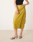 Фото #2 товара Never Fully Dressed PU wrap midi skirt in olive