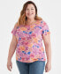 Фото #1 товара Plus Size Printed Scoop-Neck Knit Top, Created for Macy's