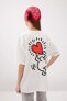 Unisex Keith Haring Oversize Fit Bisiklet Yaka Sırt Baskılı Kısa Kollu Tişört C3566ax24sm