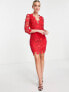 Love Triangle fitted mini dress in all over red lace