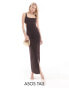 ASOS DESIGN Tall square neck bodycon maxi dress with back strap detail in chocolate