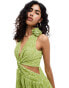 Style Cheat maxi dress with shoulder corsage in lime print