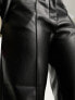 Vila leather look cropped tapered trousers in black