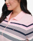 Фото #4 товара Plus Size Striped Polo Top, Created for Macy's