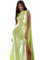 ASOS DESIGN slinky draped evening dress with low back in foiled green