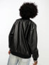 Noisy May faux leather bomber jacket in black