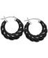 ფოტო #3 პროდუქტის Black Agate Twist Small Hoop Earrings in Sterling Silver