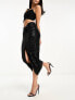 In The Style exclusive twist front sequin midi skirt in black