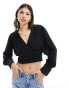 Фото #1 товара Pimkie cropped pleat detail wrap front top in black