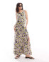 Vero Moda satin tie shoulder maxi slip dress with seam detail in purple print