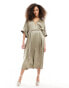 Фото #8 товара & Other Stories kaftan sleeve belted midi dress with front split in light golden brown