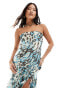 Фото #2 товара ASOS DESIGN Petite bandeau extreme ruffle hem maxi dress in blue leopard print