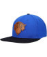 Men's Blue, Black New York Knicks Heritage Leather Patch Snapback Hat