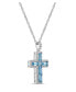 ფოტო #3 პროდუქტის Sterling Silver Halo Birthstone Style Genuine Swiss Blue and White Topaz Fancy Cut Cross Pendant Necklace