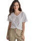 DKNY Women's Cotton Twist-Front V-Neck Short-Sleeve Top