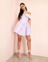 ASOS LUXE jacquard off shoulder satin collared skater mini dress in purple lila, 42 - фото #2