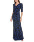 Teri Jon By Rickie Freeman Jacquard Gown Women's Blue 4