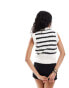 4th & Reckless fluffy knit button through sleeveless top in black and white stripe