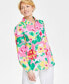 Фото #1 товара Petite 100% Linen Printed Button-Front Shirt, Created for Macy's