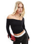 Фото #3 товара Stradivarius draped shoulder detail long sleeve top in black