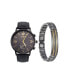Фото #1 товара Men's Analog Black Polyurethane Strap Watch, 42mm and Bracelet Set