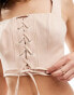 Фото #3 товара Miss Selfridge lace up corset crop top co ord in pink pinstripe