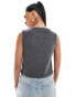 Фото #4 товара ASOS DESIGN boat neck boxy fit brush rib top in charcoal