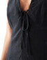 Mango linen mix tie front mini dress in black