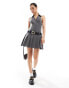 Фото #2 товара Miss Selfridge tailored halter collared flippy mini dress in grey