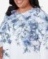 ფოტო #2 პროდუქტის Plus Size Classic Floral Shimmer 3/4 Sleeve Top