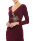 Women's Faux Wrap Long Sleeve Gown w/ Applique Detail