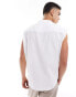 ASOS DESIGN sleeveless jacquard cotton overhead shirt in white Белый, M - Chest 40 - фото #4