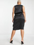 Never Fully Dressed Plus sleeveless satin wrap midi dress in black