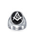 ფოტო #2 პროდუქტის Square Compass Black Oval Mens Signet Freemason Masonic Ring For Men Stainless Steel